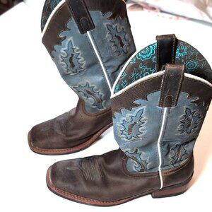 Women's Laredo Brown and Blue Leather Western Riding Boots